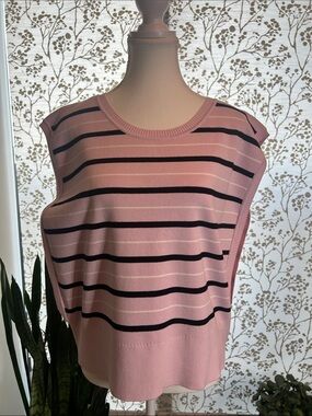 Karl Lagerfeld Pink Sleeveless Striped Knit Tank Top (pink, black, white) - XL